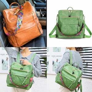 Green vegan leather zipper detail mini backpacks